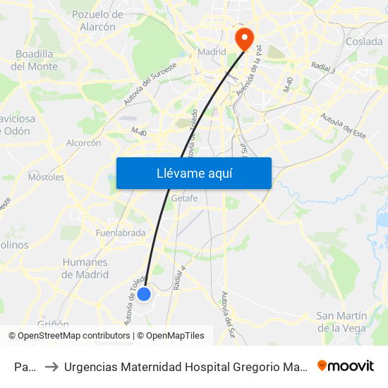 Parla to Urgencias Maternidad Hospital Gregorio Marañón map