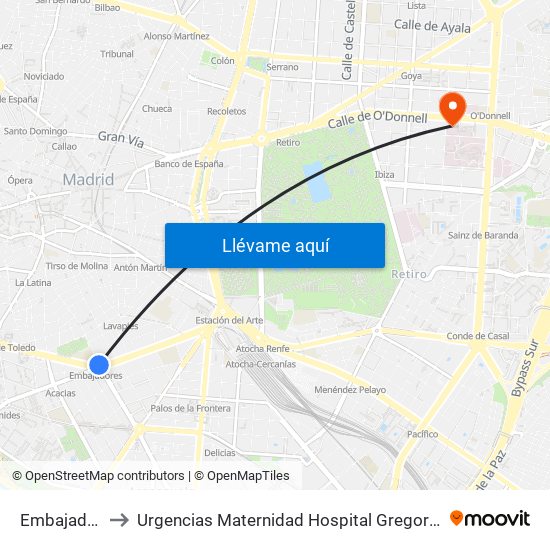 Embajadores to Urgencias Maternidad Hospital Gregorio Marañón map
