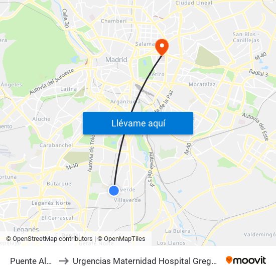 Puente Alcocer to Urgencias Maternidad Hospital Gregorio Marañón map