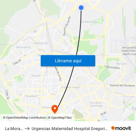 La Moraleja to Urgencias Maternidad Hospital Gregorio Marañón map