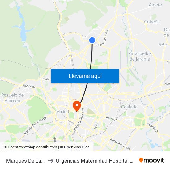 Marqués De La Valdavia to Urgencias Maternidad Hospital Gregorio Marañón map