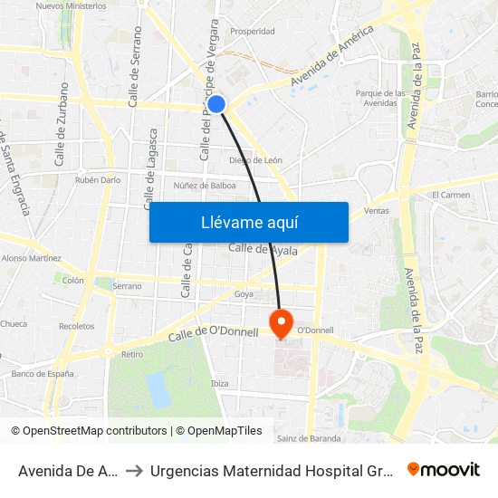 Avenida De América to Urgencias Maternidad Hospital Gregorio Marañón map