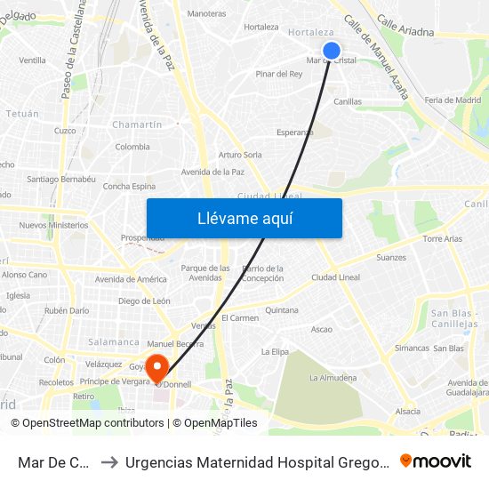 Mar De Cristal to Urgencias Maternidad Hospital Gregorio Marañón map