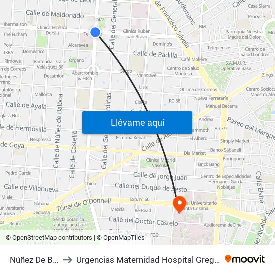 Núñez De Balboa to Urgencias Maternidad Hospital Gregorio Marañón map