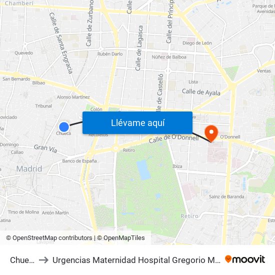 Chueca to Urgencias Maternidad Hospital Gregorio Marañón map