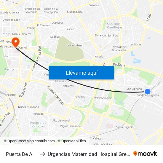 Puerta De Arganda to Urgencias Maternidad Hospital Gregorio Marañón map