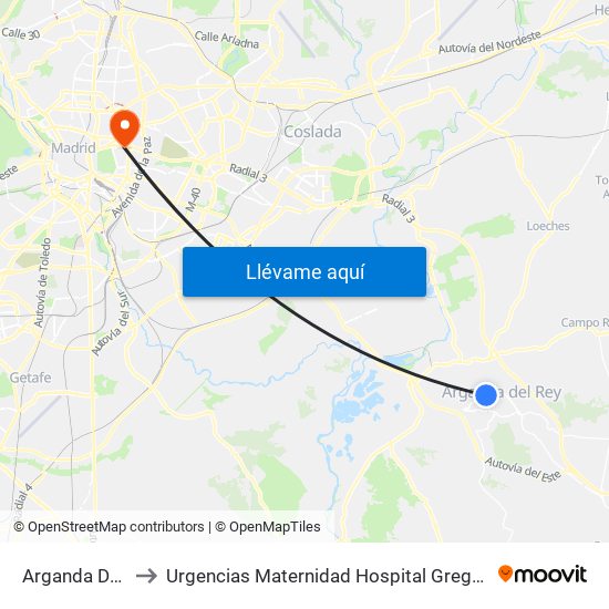 Arganda Del Rey to Urgencias Maternidad Hospital Gregorio Marañón map