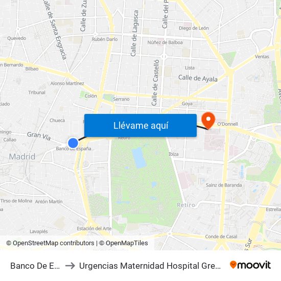 Banco De España to Urgencias Maternidad Hospital Gregorio Marañón map