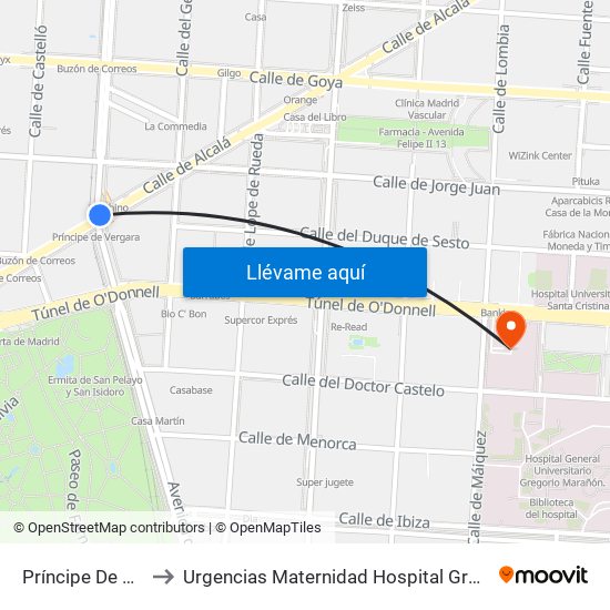 Príncipe De Vergara to Urgencias Maternidad Hospital Gregorio Marañón map