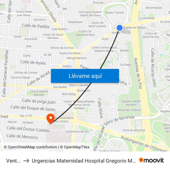 Ventas to Urgencias Maternidad Hospital Gregorio Marañón map