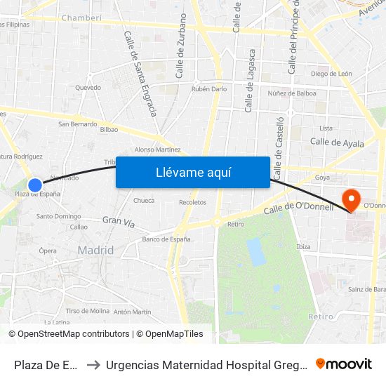 Plaza De España to Urgencias Maternidad Hospital Gregorio Marañón map