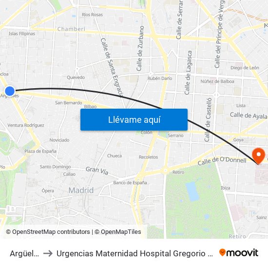 Argüelles to Urgencias Maternidad Hospital Gregorio Marañón map