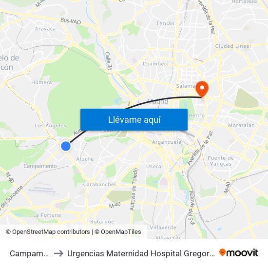 Campamento to Urgencias Maternidad Hospital Gregorio Marañón map