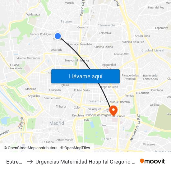 Estrecho to Urgencias Maternidad Hospital Gregorio Marañón map