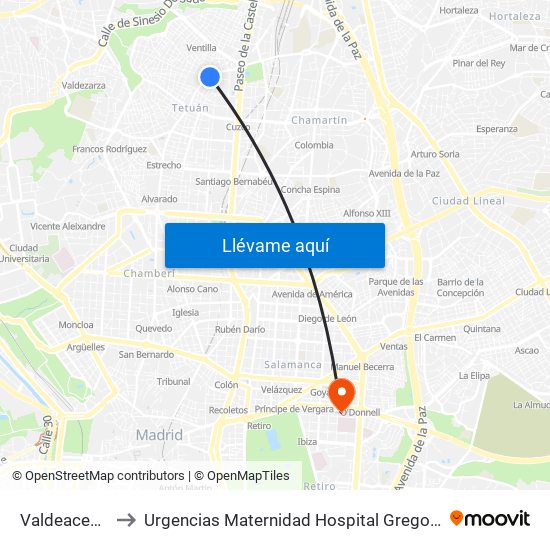 Valdeacederas to Urgencias Maternidad Hospital Gregorio Marañón map