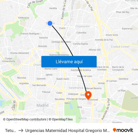 Tetuán to Urgencias Maternidad Hospital Gregorio Marañón map