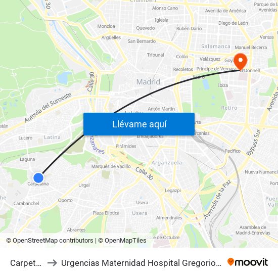 Carpetana to Urgencias Maternidad Hospital Gregorio Marañón map