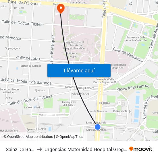 Sainz De Baranda to Urgencias Maternidad Hospital Gregorio Marañón map