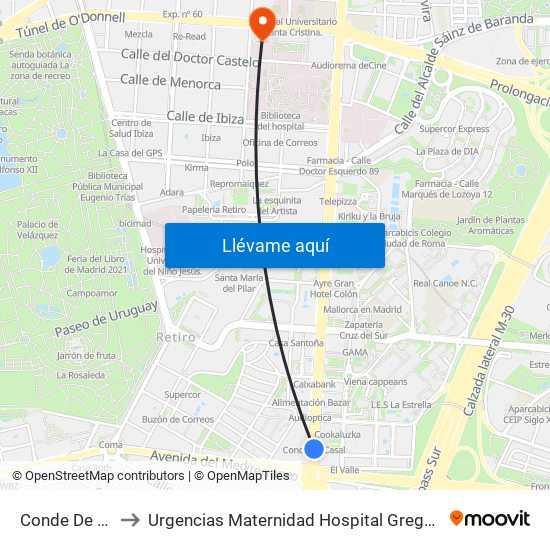 Conde De Casal to Urgencias Maternidad Hospital Gregorio Marañón map