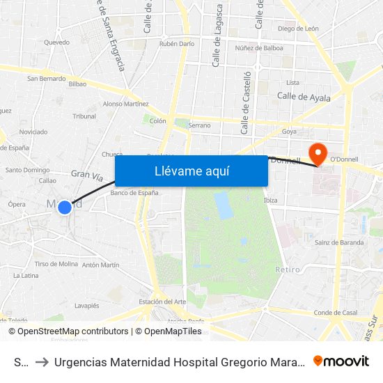 Sol to Urgencias Maternidad Hospital Gregorio Marañón map