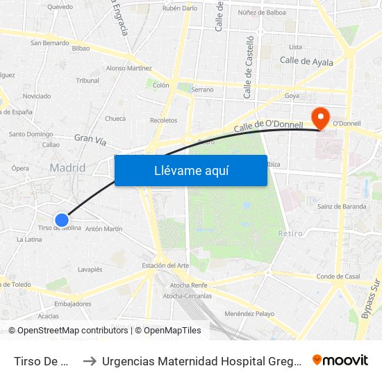 Tirso De Molina to Urgencias Maternidad Hospital Gregorio Marañón map
