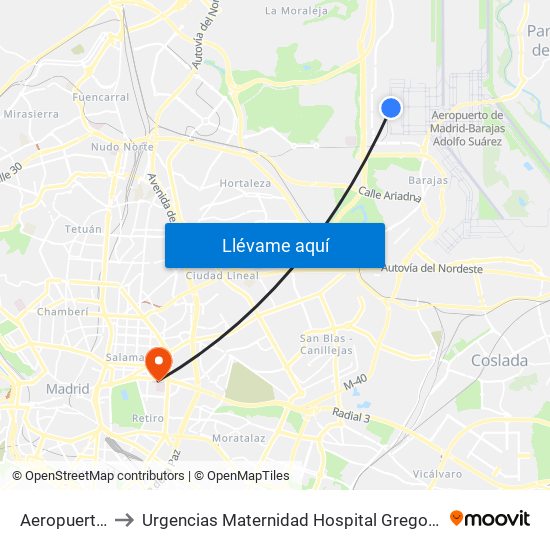 Aeropuerto T4 to Urgencias Maternidad Hospital Gregorio Marañón map