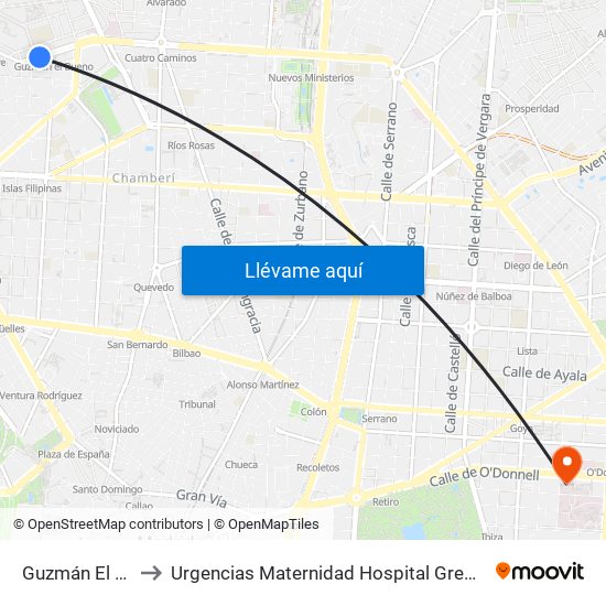 Guzmán El Bueno to Urgencias Maternidad Hospital Gregorio Marañón map