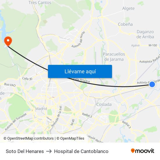 Soto Del Henares to Hospital de Cantoblanco map