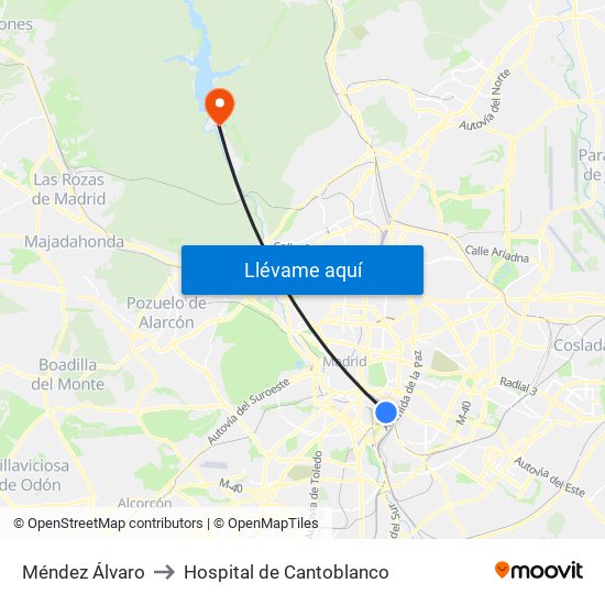 Méndez Álvaro to Hospital de Cantoblanco map