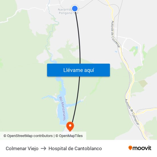 Colmenar Viejo to Hospital de Cantoblanco map