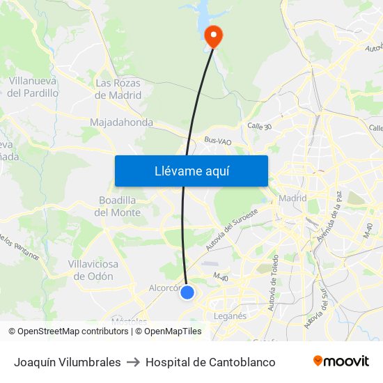 Joaquín Vilumbrales to Hospital de Cantoblanco map