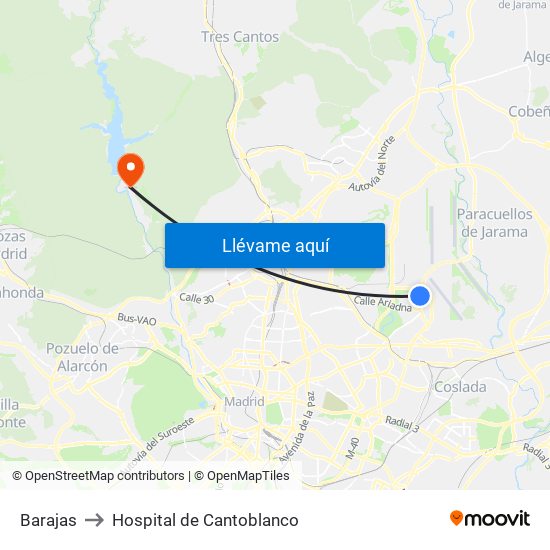 Barajas to Hospital de Cantoblanco map