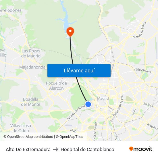 Alto De Extremadura to Hospital de Cantoblanco map