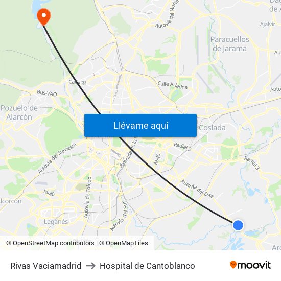 Rivas Vaciamadrid to Hospital de Cantoblanco map