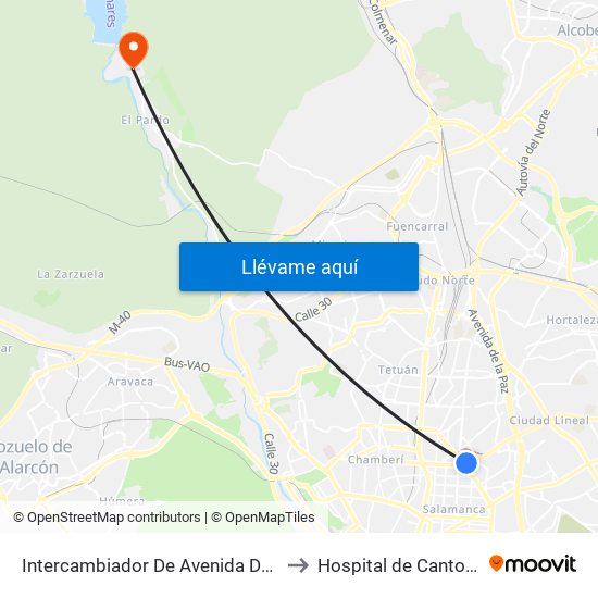 Intercambiador De Avenida De América to Hospital de Cantoblanco map