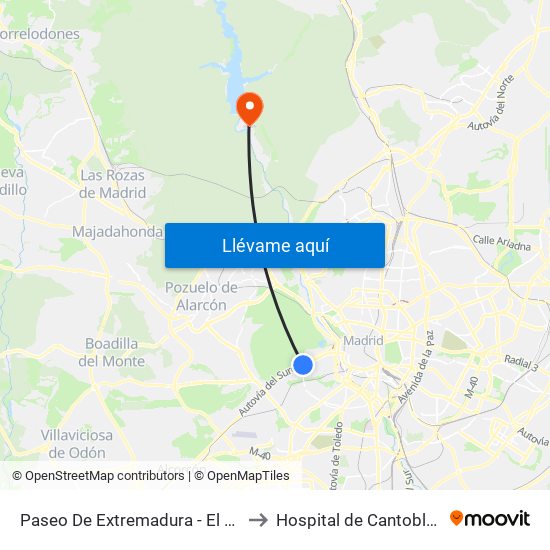 Paseo De Extremadura - El Greco to Hospital de Cantoblanco map