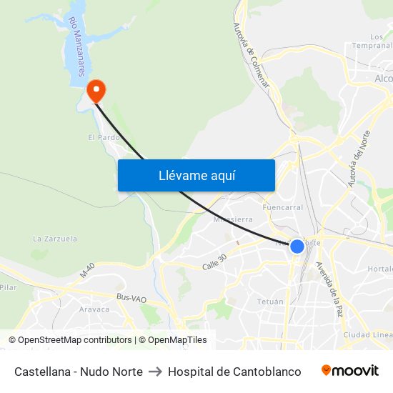 Castellana - Nudo Norte to Hospital de Cantoblanco map
