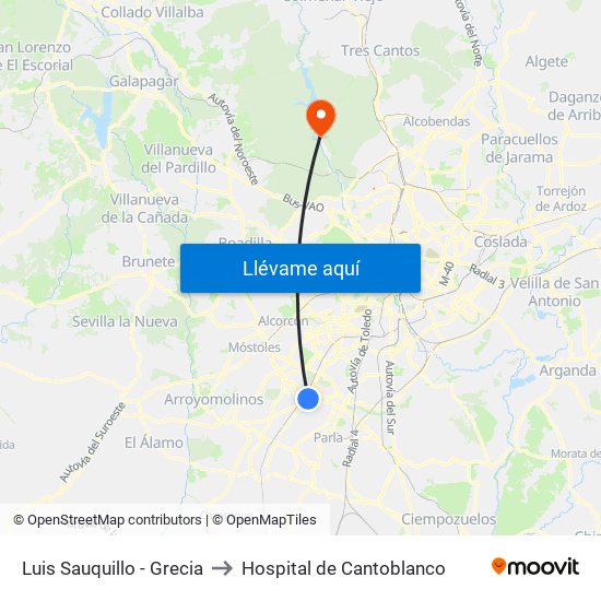 Luis Sauquillo - Grecia to Hospital de Cantoblanco map