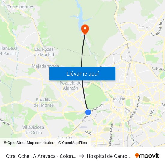 Ctra. Cchel. A Aravaca - Colonia Jardín to Hospital de Cantoblanco map