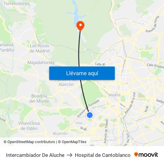 Intercambiador De Aluche to Hospital de Cantoblanco map