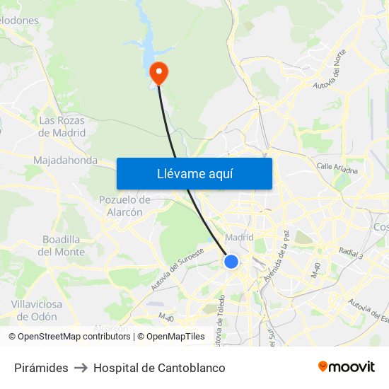 Pirámides to Hospital de Cantoblanco map