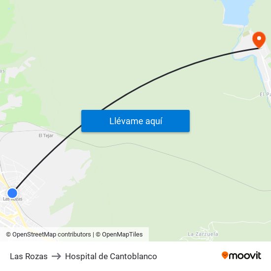 Las Rozas to Hospital de Cantoblanco map