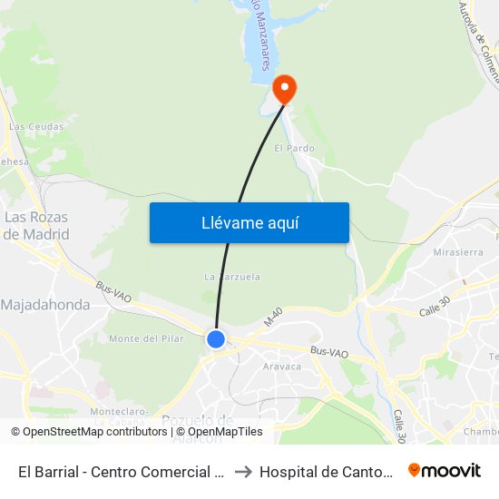 El Barrial - Centro Comercial Pozuelo to Hospital de Cantoblanco map