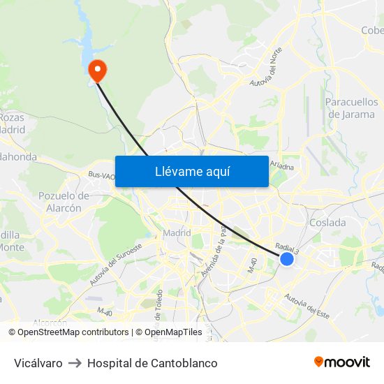 Vicálvaro to Hospital de Cantoblanco map