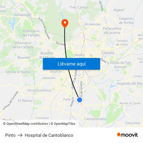 Pinto to Hospital de Cantoblanco map