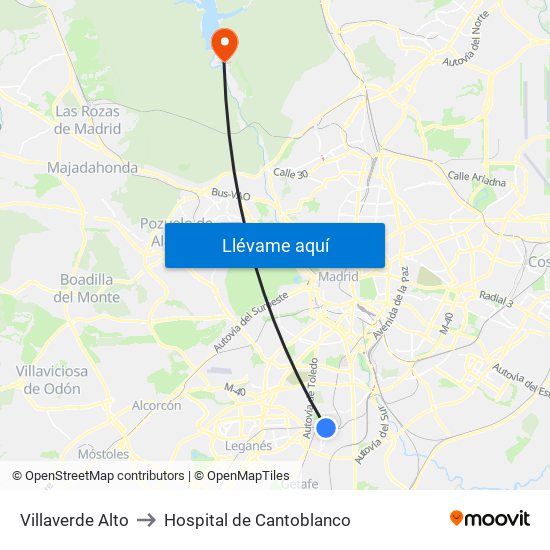 Villaverde Alto to Hospital de Cantoblanco map