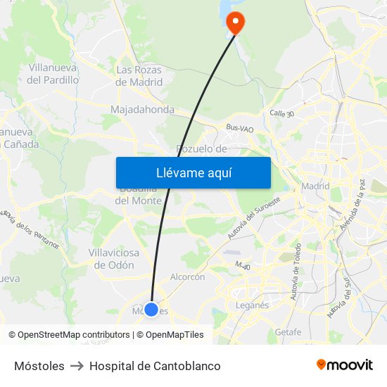 Móstoles to Hospital de Cantoblanco map