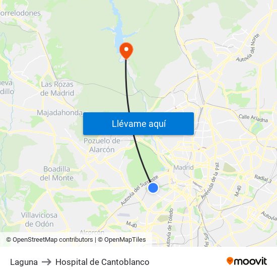 Laguna to Hospital de Cantoblanco map