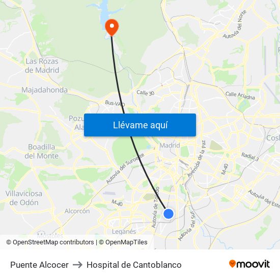 Puente Alcocer to Hospital de Cantoblanco map