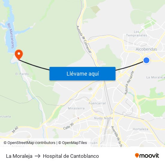 La Moraleja to Hospital de Cantoblanco map